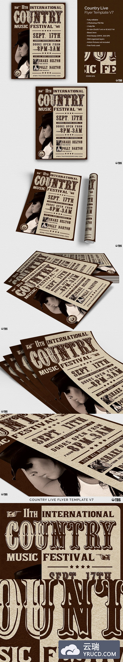 经典乡村音乐海报模板 Country Live Flyer PSD V7