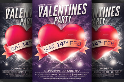 情人节派对传单模板 Valentines Day Party Flyer Template