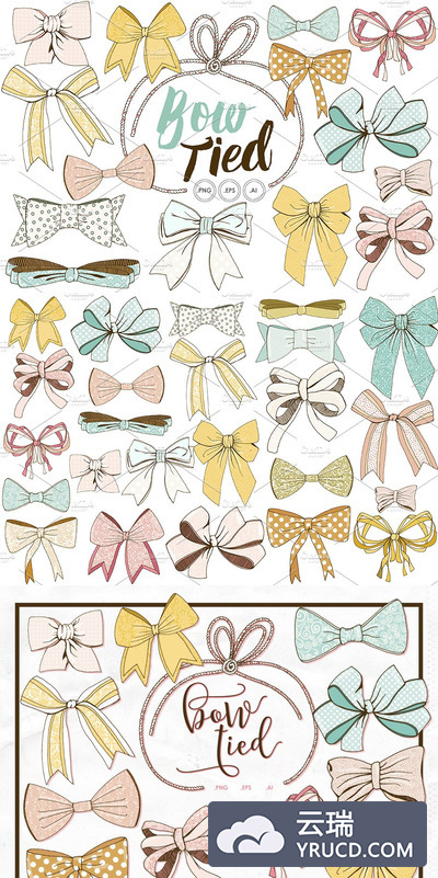 手绘领结丝带插画 Tied Bow Clip Art Hand-Drawn Ribbon