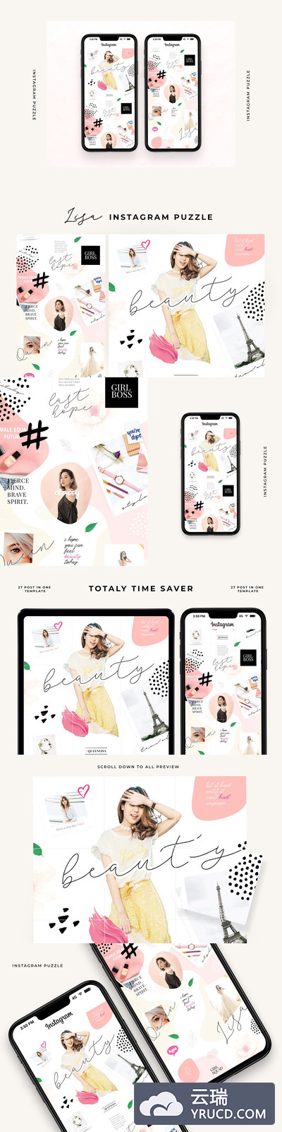 Lisa-时尚instagram社交拼图banner设计模板