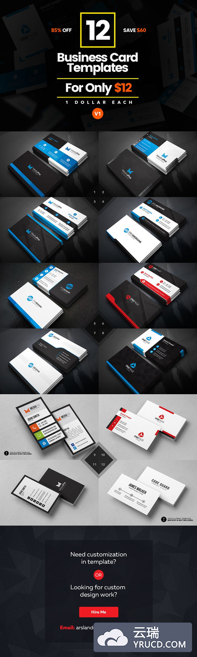 现代风格的商业名片模板 12 Modern Business Cards - Bundle v1