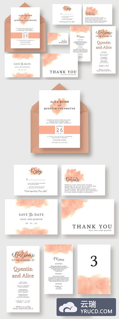 时尚婚礼邀请函模板 Stylish Blush Wedding Suite