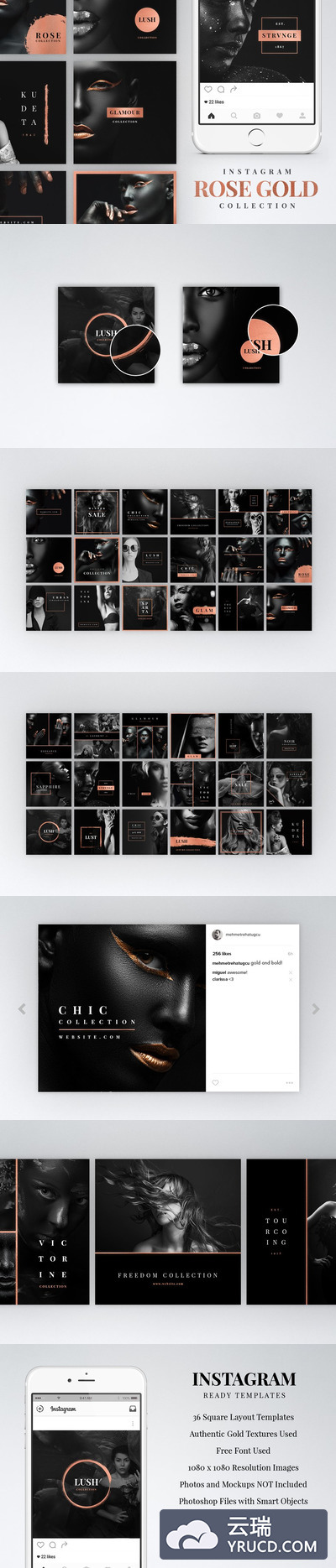 设计广告媒体模板 Instagram Rose Gold Pack