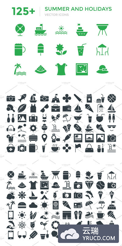 夏天假日矢量图标集 125+ Summer & Holidays Vector Icons