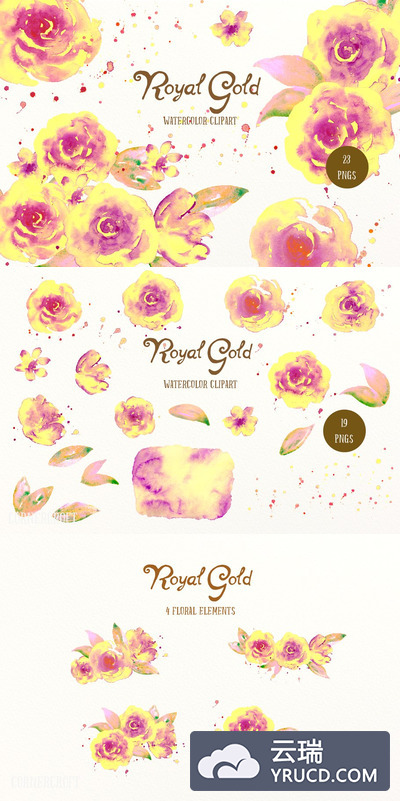 水彩金色插画 Watercolor  Royal Gold