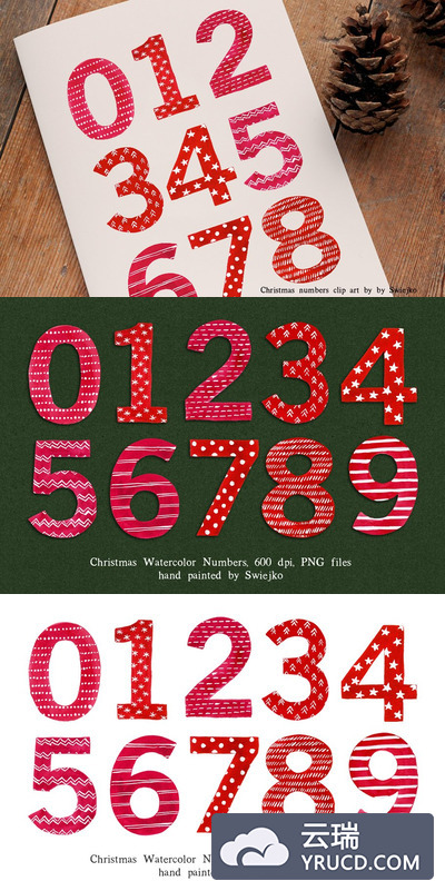 圣诞节字体素材 Christmas Watercolor Numbers