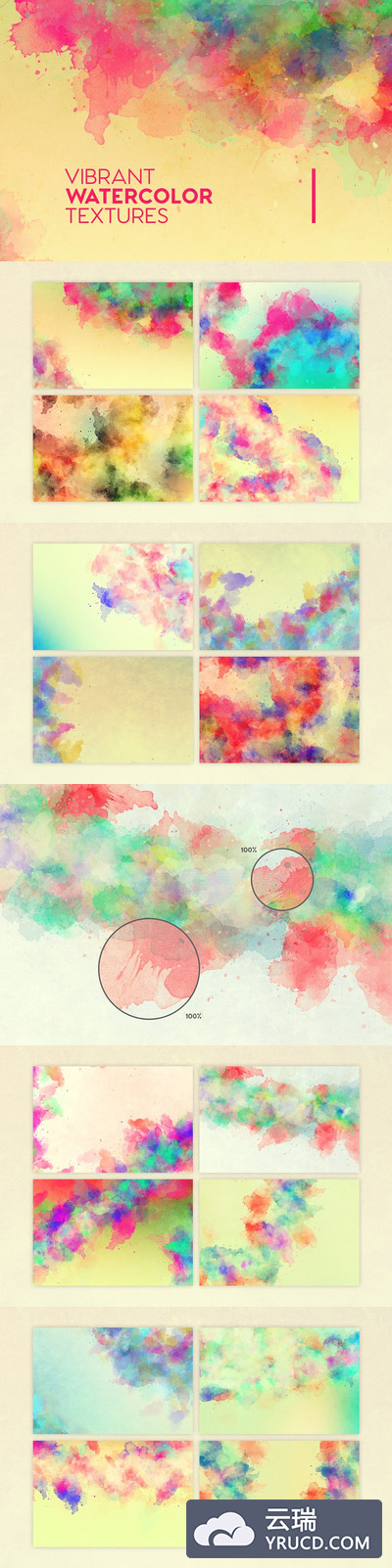 充满活力的水彩纹理背景 Vibrant Watercolor Textures