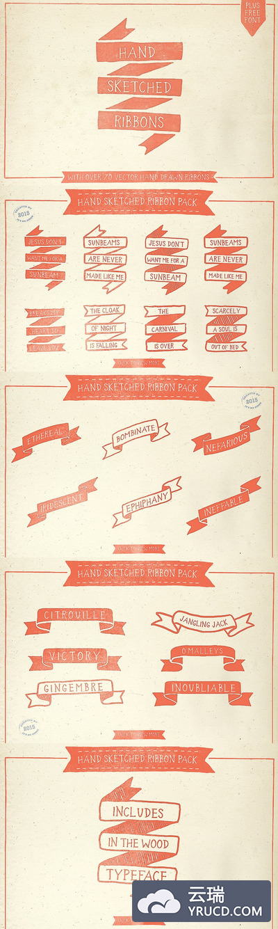 手绘缎带矢量图 Hand Sketched vector ribbon pack