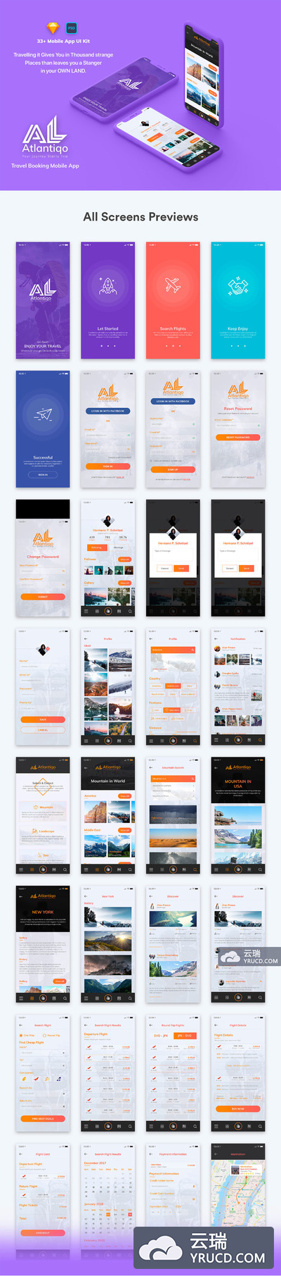 多功能旅行主题app界面设计iOS Ui[Sketch,PSD]
