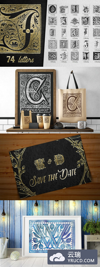 复古字母J装饰字母 Vintage Letter J Decorative Alphabet