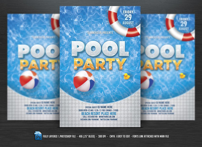 夏天游泳池画册海报模板 Pool Party Flyer