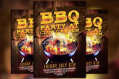 烧烤派对设计海报模板 BBQ Party Flyer Template