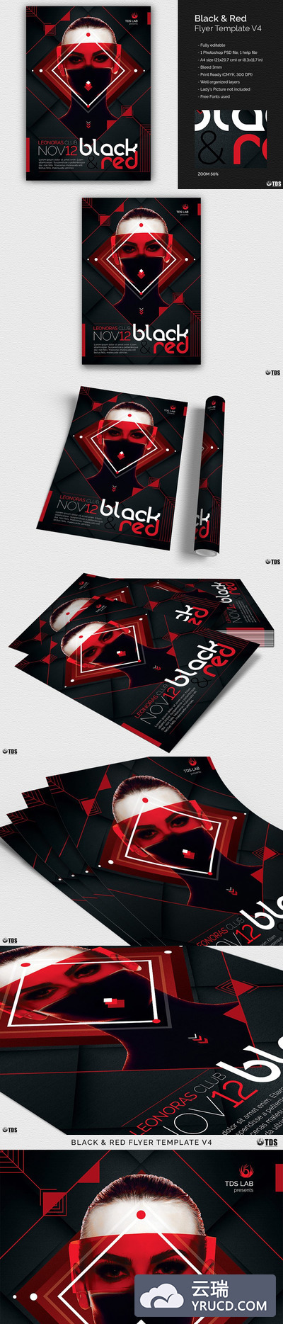 时尚红黑海报设计模板 Black and Red Flyer PSD V4