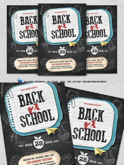 返校海报设计模板 Back 2 School Flyer