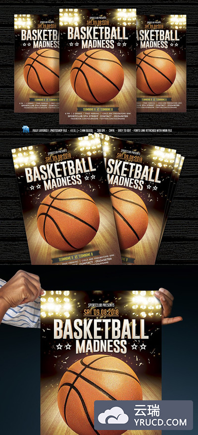 篮球比赛海报背景模板 Basketball Madness