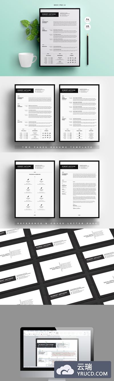 干净简洁的简历模板 Clean Resume Template 4 Pages