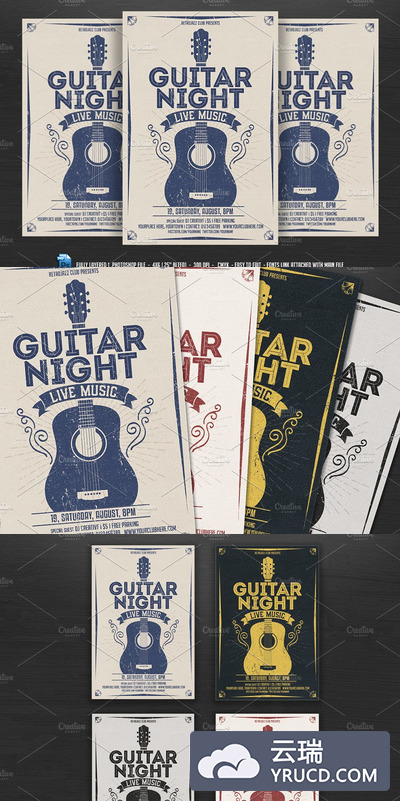 经典音乐晚会传单 Guitar Night-Vintage Music Flyer