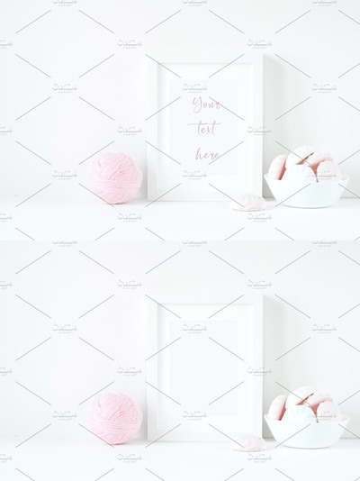 白色画框样机 White frame with pink marshmallows