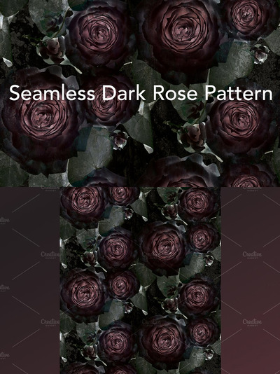 深色玫瑰图案背景 Dark Rose Tileable Pattern