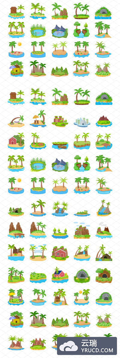 60个不同的岛屿插画 60 Different Scenes of Islands
