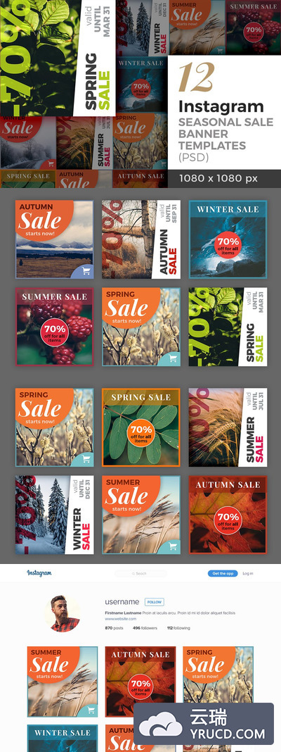 销售促销海报模板 12 Instagram Seasonal Sale Banner