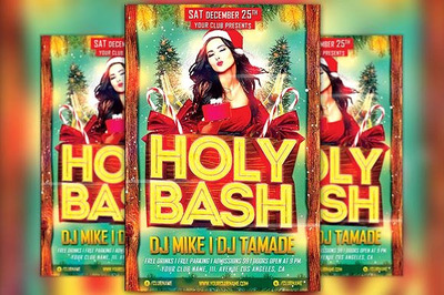 圣诞节促销海报制作模板 Holy Xmas Bash Flyer Template