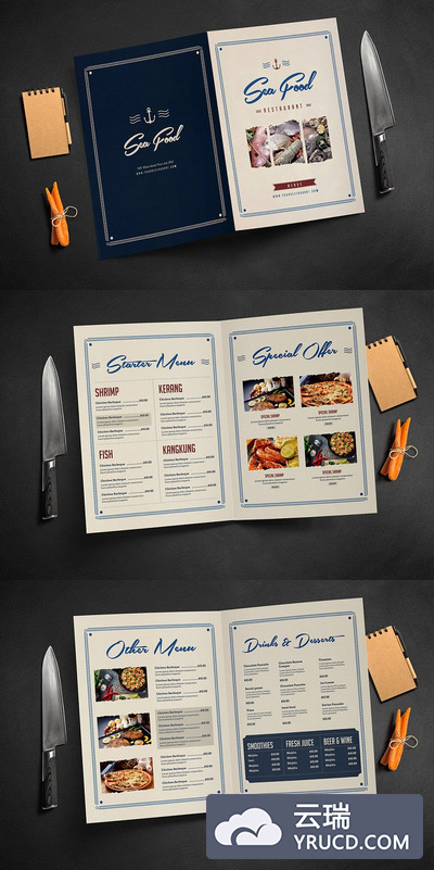简约菜单宣传册制作 Rustic Sailor Bifold Menu