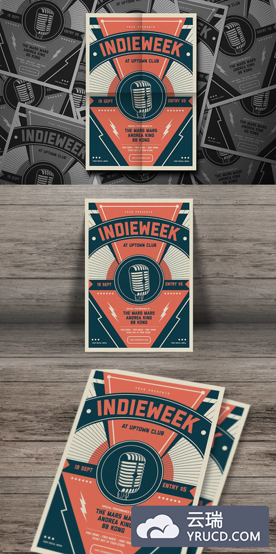 复古音乐海报背景模板 Indie Week Flyer