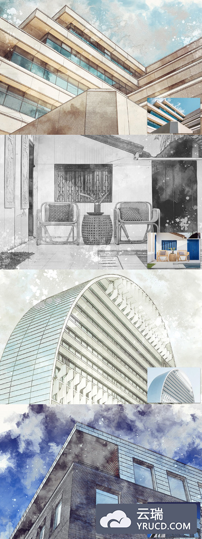 建筑素描艺术PS动作 Architecture Sketch Art PS Actions