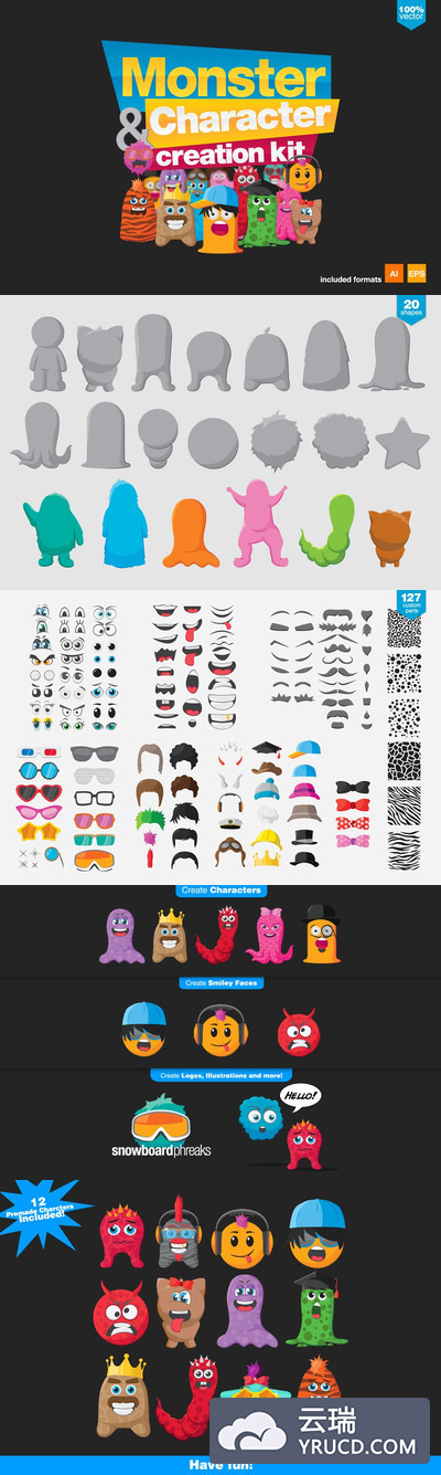 卡通怪兽插画素材 Monster and Character Creation Kit