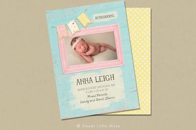 新生儿生日派对聚会设计模板 Girl Birth Announcement Template