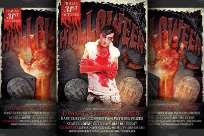 恐怖的万圣节派对宣传海报 Halloween Party Flyer Template 2