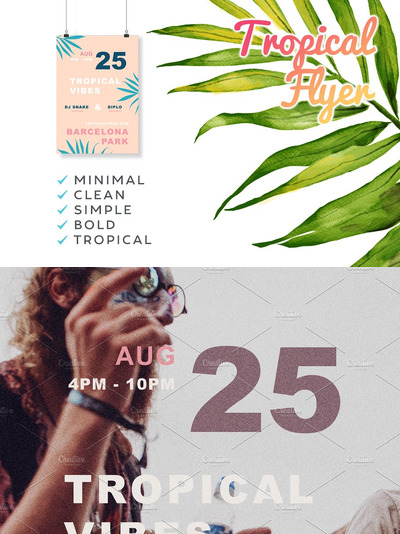 热带植物海报宣传模板 Tropical Vibes Flyer