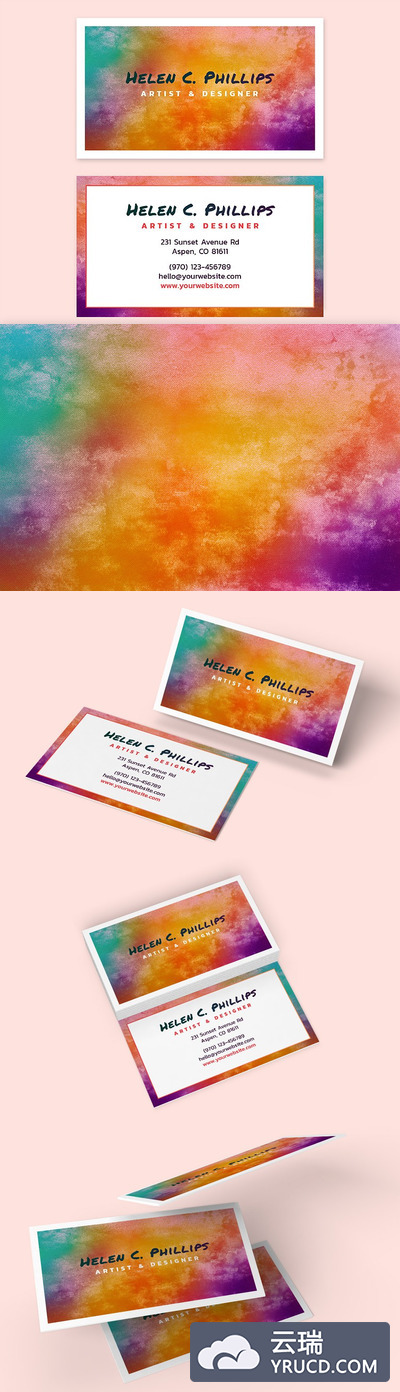 水彩商业名片模板 Watercolor Business Card Template 01