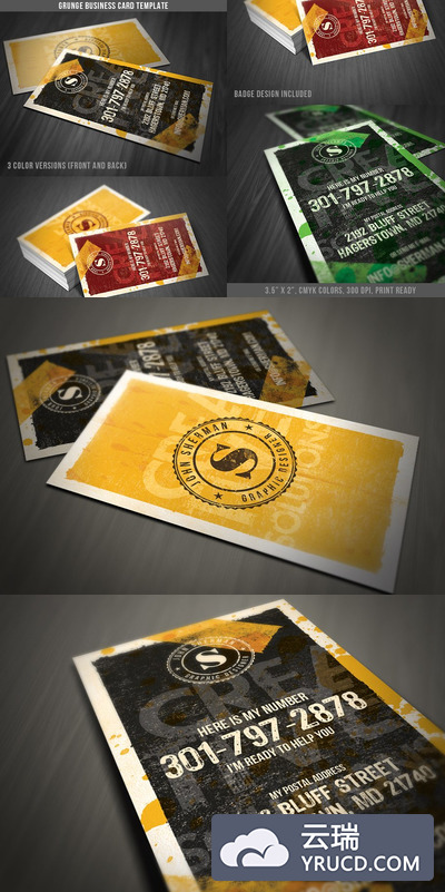 商业名片模板 Grunge Business Card Template 05