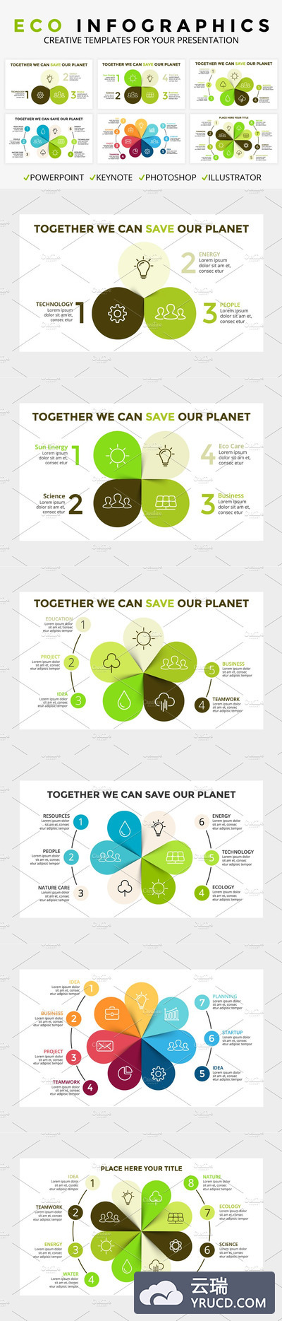 环形数据图表PPT模板 ECOLOGY - Circle Diagrams