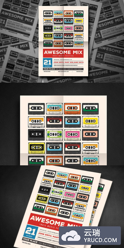 怀旧磁带插画活动传单 Awesome Mix Gigs Event Flyer