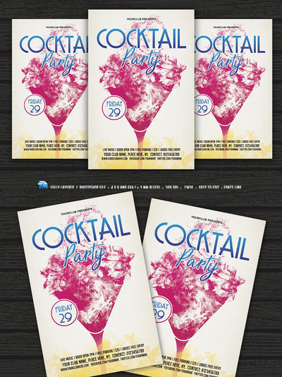 复古鸡尾酒海报模板 Cocktail Party Flyer