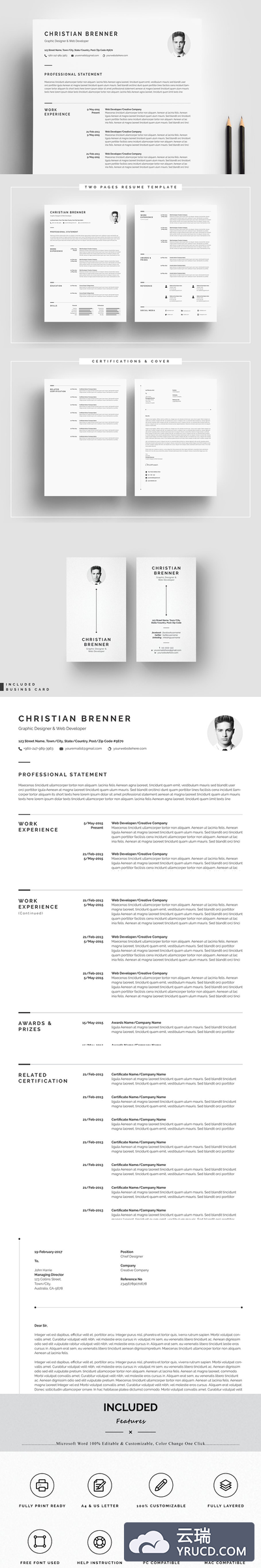 极简主义现代简历模板 Minimal Resume Template 4 Pages
