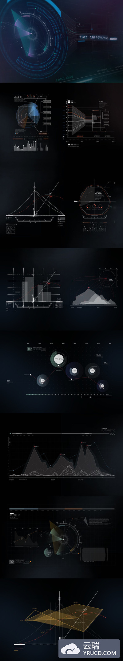 5D 全息影像抬头显示 HUD UI 矢量素材套装下载 [Ai]