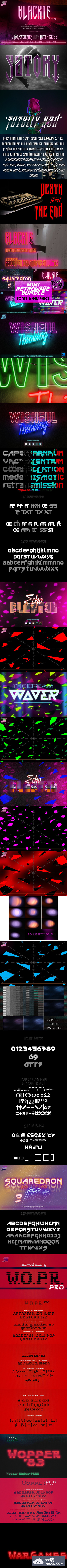 80年代复古炫酷字体&图形巨无霸套装