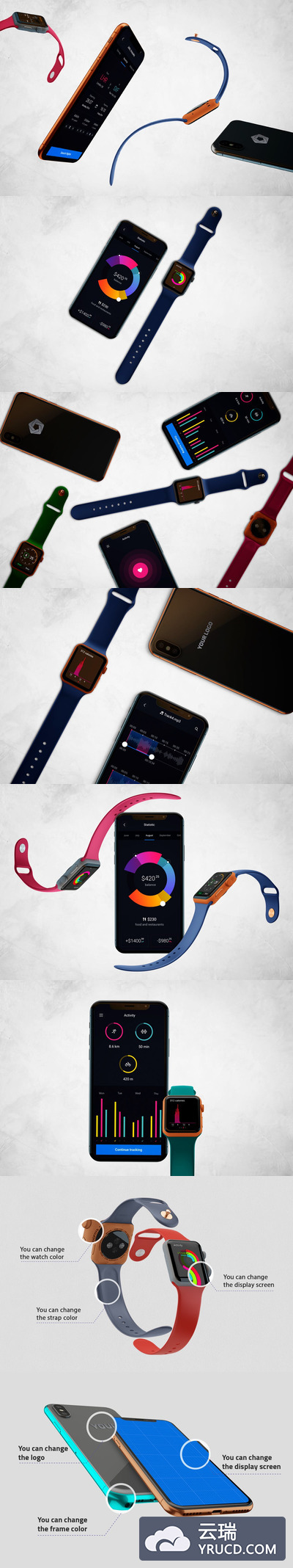 Mockups | Apple Watch和IPhone X Mock up手机框架样机手表表带高分辨率