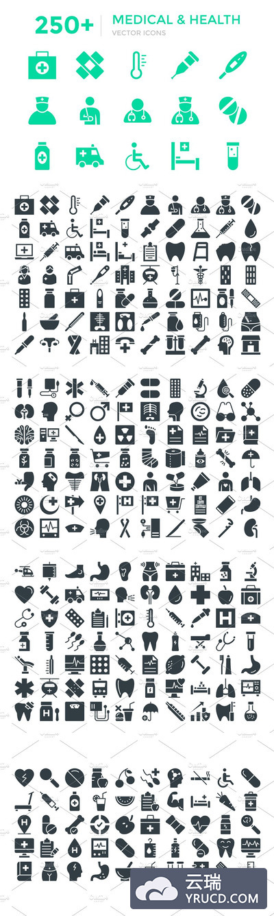 250+医疗和健康矢量图标大全 250+ Medical and Health Vector Icons