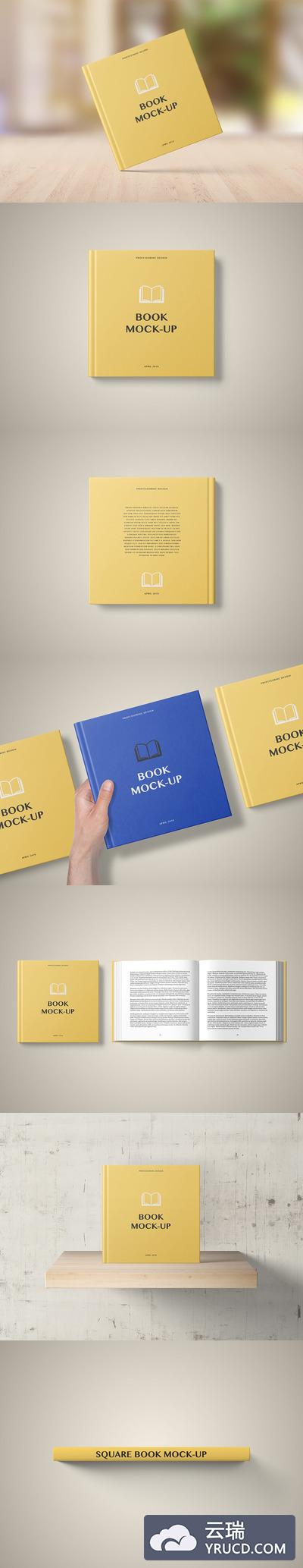 Mockups | 高端高品质硬皮方形书籍逼真场景智能对象样机