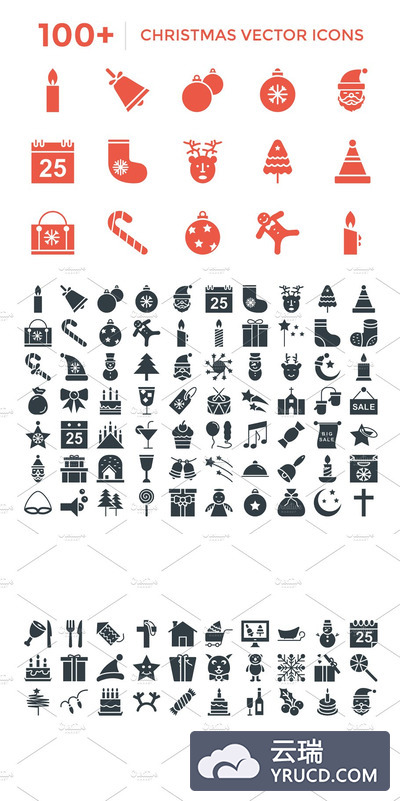 100+圣诞矢量图标 100+ Christmas Vector Icons