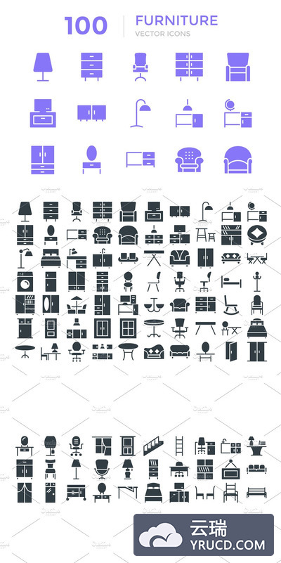 100个家具矢量图标 100 Furniture Vector Icons