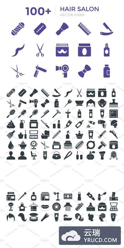 100+美发沙龙矢量图标 100+ Hair Salon Vector Icons