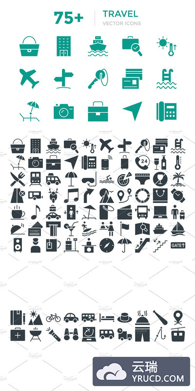 75+旅行矢量图标 75+ Travel Vector Icons