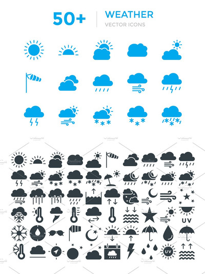 50+天气矢量图标 50+ Weather Vector Icons