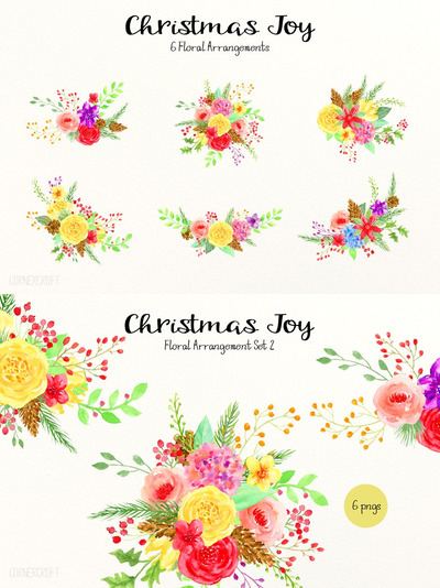 圣诞节插画素材 Christmas Floral Bouquets